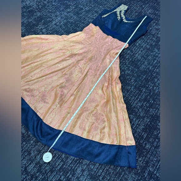 Navy blue and peach anarkali - Picture 4 of 8